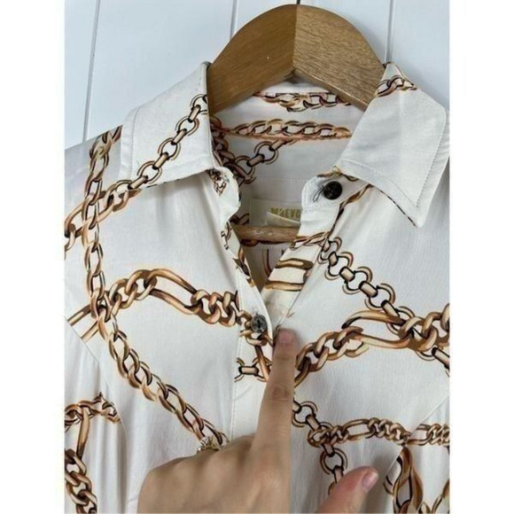 NWT Anthro Maeve Short Sleeve Printed Gold Chain Shirt Maxi Dress‎ - Picture 8 of 12